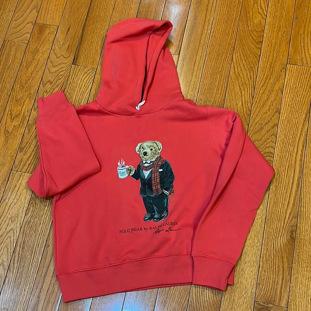 NWOT never used Ralph Lauren classic bear hoodie red color